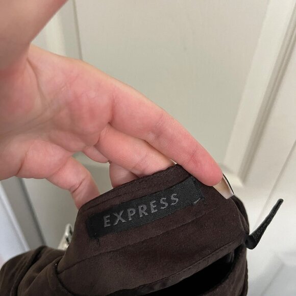 Express Womens Vintage Brown Y2K Faux Suede High Rise Straight Leg Pants Sz 1/2 - Picture 2 of 8
